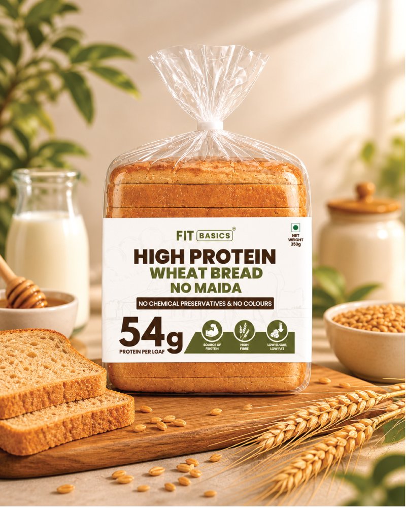Sliced high protein wheat bread with flaxseeds and oats on a ceramic plate
