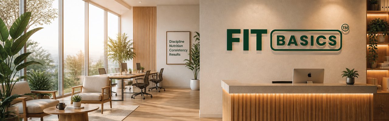 Modern office lobby with floor-to-ceiling windows and lush greenery